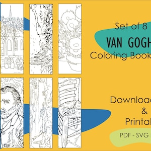 Printable Coloring Bookmarks for children , Printable Van Gogh Bookmarks Set, bookmarks, Digital Bookmark , Printable, Downloadable