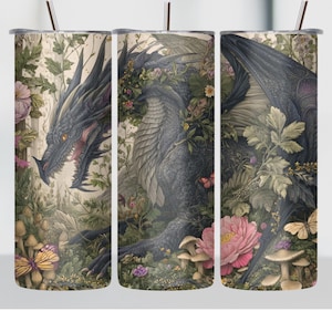 Abraxos Floral Tumbler Wrap 5PNGs, Throne of Glass Skinny Wrap, Botanical Dragon Fantasy Art, Bookish 20oz Sublimation for SJM Fans