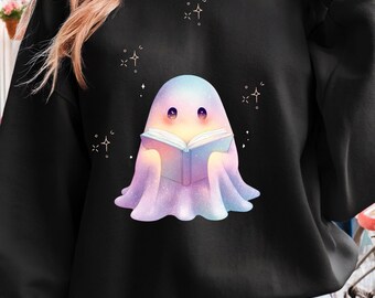 Söt neonpastell spökläsningsbok PNG-set, kawaii Halloween-bokliknande clipart, mjuka tjej-spöklika sublimeringsdesigner digital nedladdning