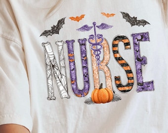 Spooky Nurse 4PNGs, Halloween Nurse Word Art, Patterned Letters Sublimation, Cute RN Clipart, Nurse Life Halloween Shirt Design, Trendy PNG