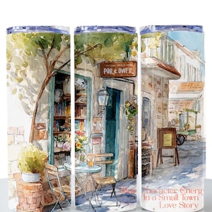 Boho Urban Bookstore Tumbler Wrap 3PNGs - Gemütliche 20 Unzen Skinny Wrap für Bücherliebhaber, Aquarell Sublimationsdesign, Kaffee & Kapitel Ästhetik
