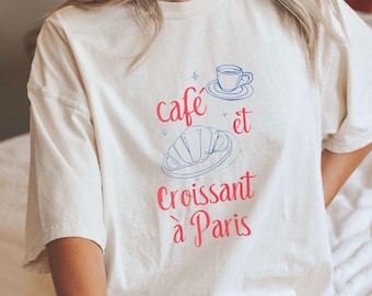 Coffee & Croissant French PNG, Parisian Aesthetic Design, Le Croissant Art, French Pastry Shirt PNG, Cozy Café Graphic for Sublimation