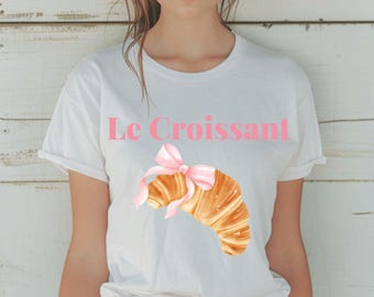 Le Croissant PNG, French Pastries Parisian Aesthetic Design, Coffee & Croissant Shirt Art, French Cafe PNG, Cute Breakfast Download