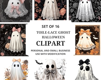 Lace Ghost PNG Bundle, Cute Cottagecore Halloween Ghost Clipart, Vintage Spooky Aesthetic Sublimation, Lace Goth Digital Download