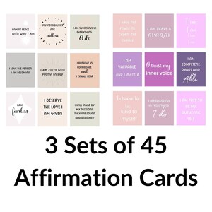 3 sets: Tarjetas imprimibles de afirmaciones positivas, tarjetas de amor propio, tarjetas de manifestación, tarjetas de afirmación "Yo soy", tarjetas de la ley de la atracción