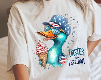 Tastes Like Freedom PNG, Funny Duck Digital Download, Duck Hunting Sublimation PNG, 4th of July Duck Patriotic Sublimation png