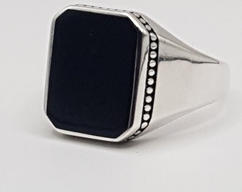 great 925S sterling silver ring signet ring onyx black women's men's ring