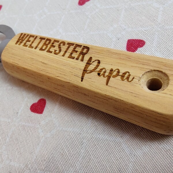 Flaschenöffner aus Holz PERSONALISIERBAR mit Text oder Logo als Geschenk oder Giveaway Vatertag Geburtstag Muttertag Valentinstag Jahrestag