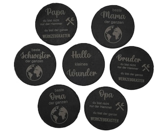 Slate glass coasters • Gift for mom, dad, grandma, grandpa, brother, sister or newborn baby • Round or square