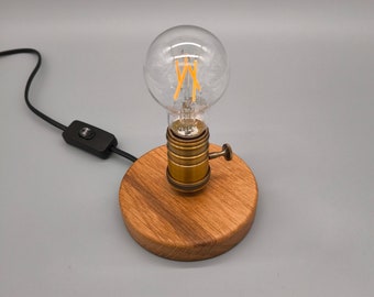 Vintage tafellamp met Edison lamp • Voet van eikenhout • met E27 lamp • Sfeerverlichting met retro charme voor je huis