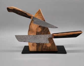 magnetischer Messerblock für 8 Küchenmesser aus Walnuss & Eiche | handgefertigter Messerhalter in massiver Ausführung aus Holz | Unikat