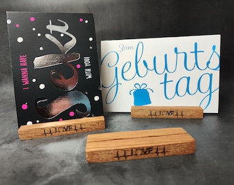 Card stand for photos & cards • Photo holder • Photo card stand • Menu table stand • Wooden holder • Made of German oak • Love