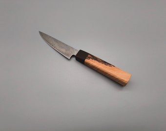 Handgefertigtes Petty Allzweckmesser • Japanisches Küchenmesser mit Damast Messerklinge • kantiger Holzgriff aus Walnuss & Ebenholz • Unikat