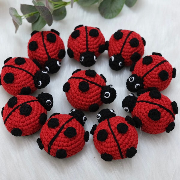 Coccinellidae red 3 inch "bo rua" ladybug handmade crochet gift decor keychain vietnam