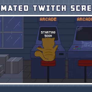 Gato Laranja Fofo Jogando Arcade - Sobreposição Twitch Animada - Tela de Transmissão Animada Lofi