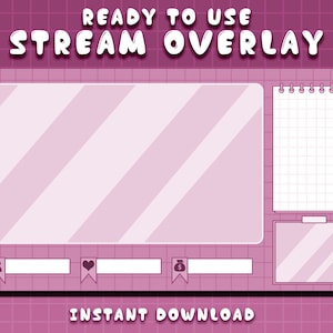 Twitch Overlay / Aesthetic Pink Color / Vintage Pastel / Kawaii Stream Graphics / Cozy Pink Desk / Cute Retro / Just Chatting