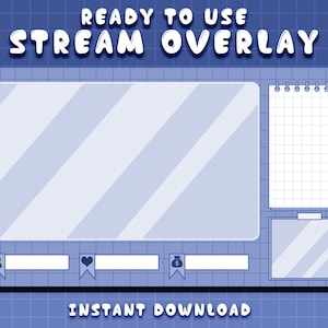 Twitch Overlay / Aesthetic Blue Color / Vintage Pastell / Stream Graphics Kawaii / Cozy Blue Desk / Süßer Retro / Just Chatting
