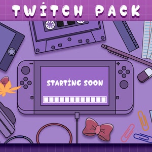 Twitch Overlay Animated Lofi Desk Scenes, Aesthetic Purple Theme, Cute Retro Scenes Alerts - Starting Soon, Be Right Back & Stream Ending
