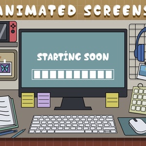 Twitch Overlay Animated Lofi Desk Scenes, Aesthetic Twitch Overlay Cozy Desk, Starting Soon, Be Right Back, Stream Ending, Stream Offline