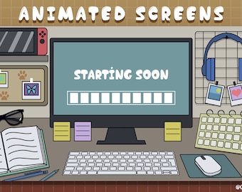 Twitch Overlay Animated Lofi Desk Scenes, Aesthetic Twitch Overlay Cozy Desk, Starting Soon, Be Right Back, Stream Ending, Stream Offline