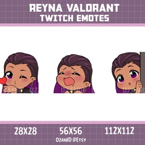 Reyna Valorant Twitch Emotes-bundel, Twitch Emotes voor Streamer, Twitch en Discord Emotes, Valorant Emotes (Kiss, Gasm, Lurk)