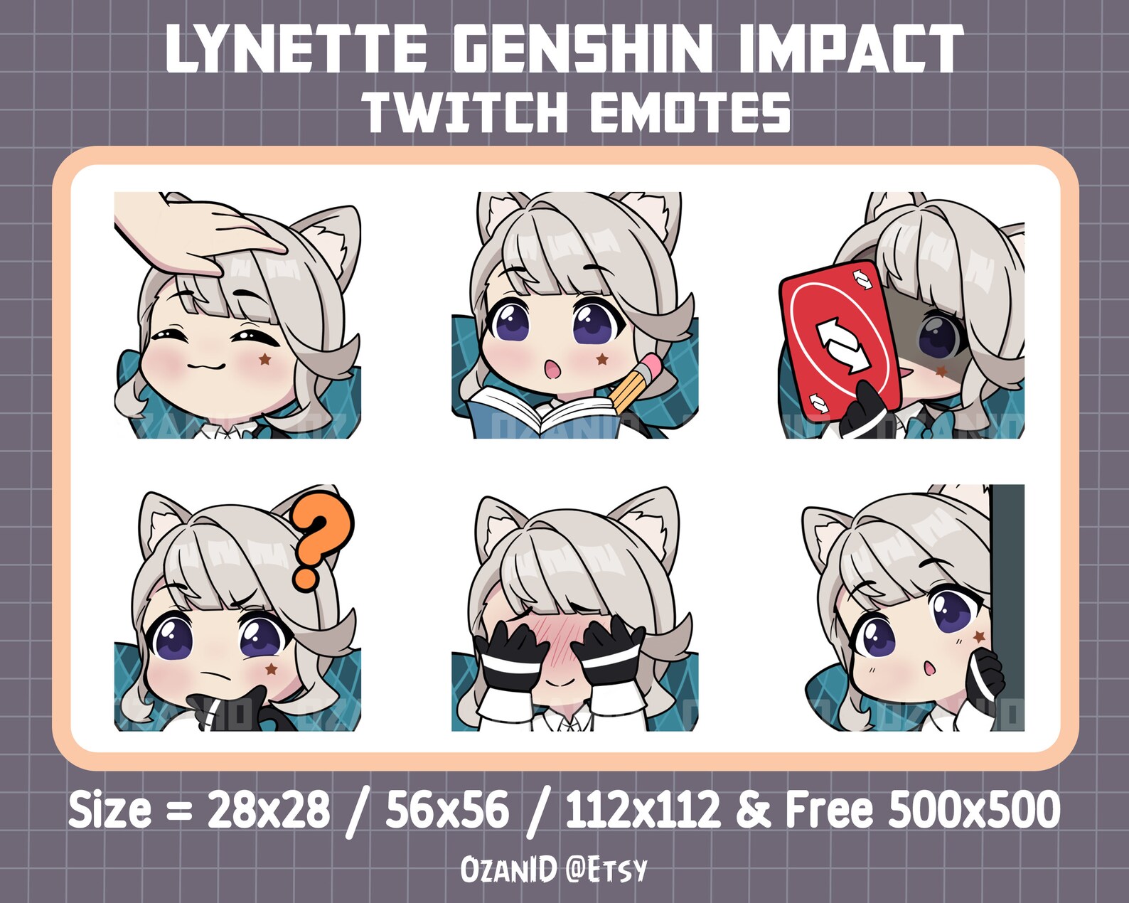 Lynette Genshin Impact Emote Bundle Chibi Twitch Discord Emotes 