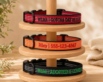 Personalized Reflective Dog Collar, Custom Embroidered Dog Collar with Name and Phone Number, Gift for Dog Mom/Dad, XS-XL, Gift for New Pet