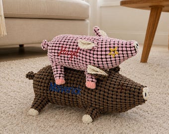 Personalized Pig Dog Toy, Custom Embroidered Pet Name Plush, Gift for Dog Owner, New Puppy Gift, Gift for Dog Mom, Christmas Birthday Gift