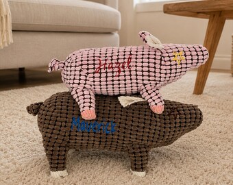 Personalized Pig Dog Toy, Custom Embroidered Pet Name Plush, Gift for Dog Owner, New Puppy Gift, Gift for Dog Mom, Christmas Birthday Gift