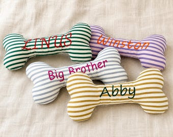 Personalized Striped Bone Pet Toy, Custom Embroidered Dog Toy, Pet Name Toy, New Puppy Gift, Dog Birthday Gift, Gift for Dog Mom, Christmas