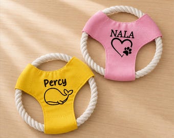 Personalized Dog Frisbee Toy, Custom Embroidered Dog Harness toy, Dog flying disc toys, Gift for Pet Owner, New Puppy Gift, Gift for Dog Mom