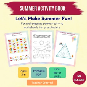 Printable Kids Summer Activity Book - Coloring Pages - Maze - Summer Activity Bundle - Instant Download PDF