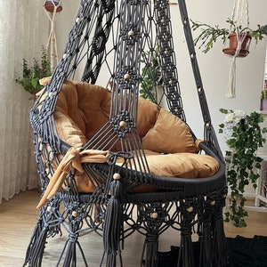 Macrame  patio Swing ,Outdoor swing,design swing,Black Swing,Handmade swing,Hanging swing,Macrame Swing,Macrame Hammock,Hanging Chair,Gift