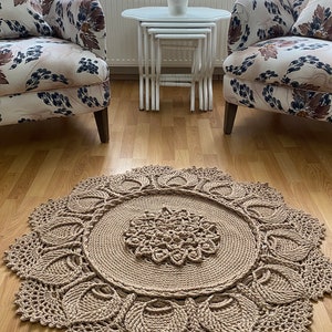 Strickteppich, rund häkeln, gehäkelter Strickteppich, gestrickter Teppich, Badematte, Wohnkultur, Einweihungsgeschenk, Muttertagsgeschenk, Makramee-Schaukel