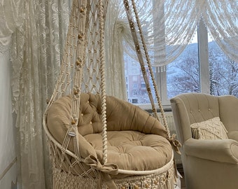 Silla Macrame, silla de cojín swing macrame, tutorial de swing macrame, silla swing colgante de pared macrame, macramer