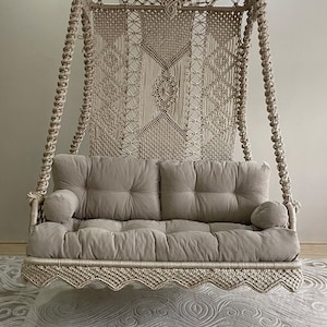 Macrame Double Garden Swing,Macrame Double Swing,Hanging Swing,Balcony Swing,Patio Swing,Macrame Hangesessel,Double hanging Swing,House gift