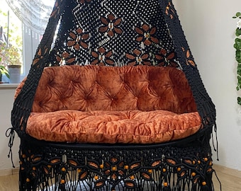 Boho Macrame Hanging Swing Chair, Family Size Hammock Chair, Handmade Patio Swing, Mother’s Day Gift, Indoor Outdoor Garden Swing
