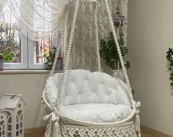 Macrame white swing, swing chair,Handmade swing,housewarming gift,macrame decorasion,macrame chair,Macrame hammock chair,Rocking Chair,Gift