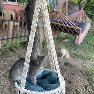 Macramé kattenschommel, macramé kattenhangmat, kattenhangmat set, huisdier boho huisdier schommel, huisdier cadeau, boho kattendecor, kattenhangmatten, macramé schommel, kattendecoratie