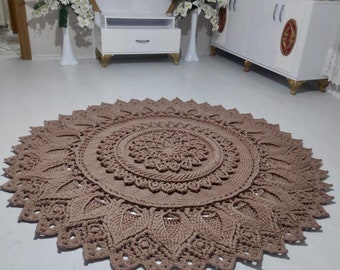 Brown crochet rug,handmade rug,large crochet rug,Housewarming gift,Knitted handmade rug,home decor KnittedRug ,gift for mother, grandma gift