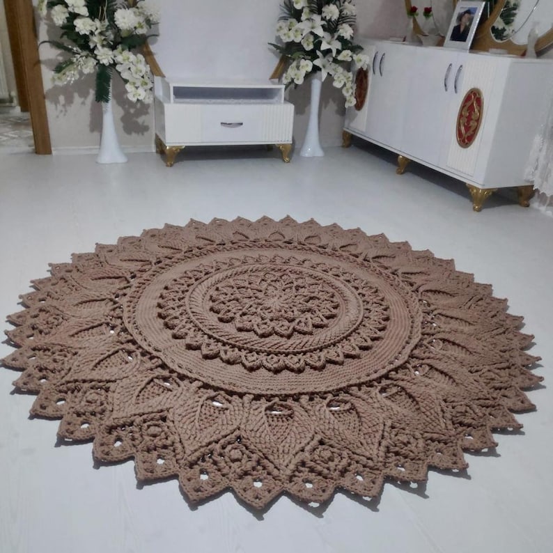 Brown Crochet Rug,handmade Rug,large Crochet Rug,housewarming Gift ...