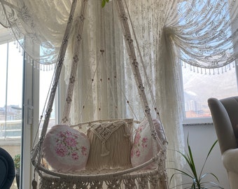 Silla colgante, columpio de macramé, hamaca, regalo de cumpleaños, regalo de Navidad, hamaca de jardín, columpio de patio, silla colgante infantil, columpio de jardín