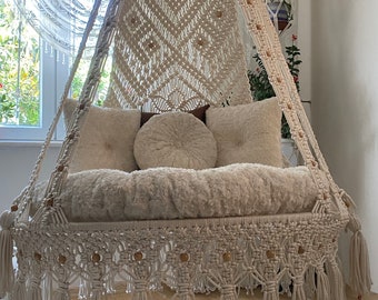 Macrame patio double swing,Patio swing,Macrame swing,Macrame hanging swing,Macrame chair,Garden Swing,Housewarming gift,Mother Gift,Hammock