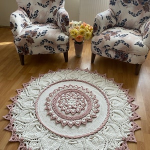 Handgefertigter Teppich Milch / Rosa Badezimmerteppich, Schlafzimmerteppich, Terrassenteppich, neues Haus Geschenk, Innendekoration, Makrameeteppich, Kinderzimmerteppich, Muttergeschenk