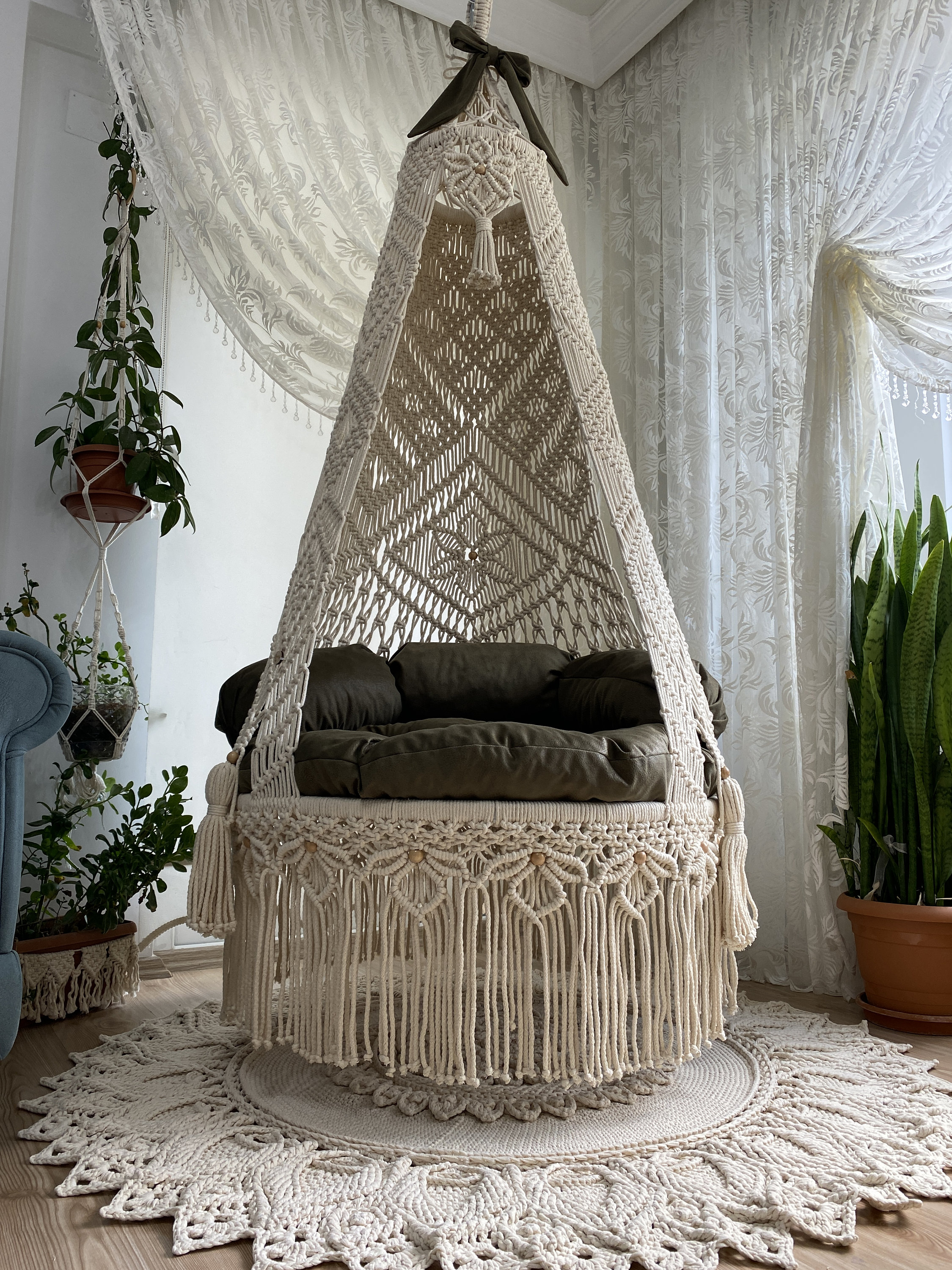 Hammock Rocker Chair Macrame Cotton Rocking Chair. Macrame Swing, Macrame Hammock , Rocking ...