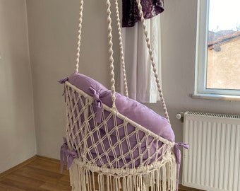 Silla colgante de pared Macrame, cojín swing macrame, swing cojín Macrame, silla macrame, cojín macrame, decoración macrame, swing