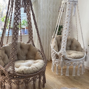 Macrame Round Swing,Hammock Chair, Wooden Beaded Macrame Swing,Outdoor Swing Set, Christmas Gift, Birthday Gift,Housewarming Gift,Hammock
