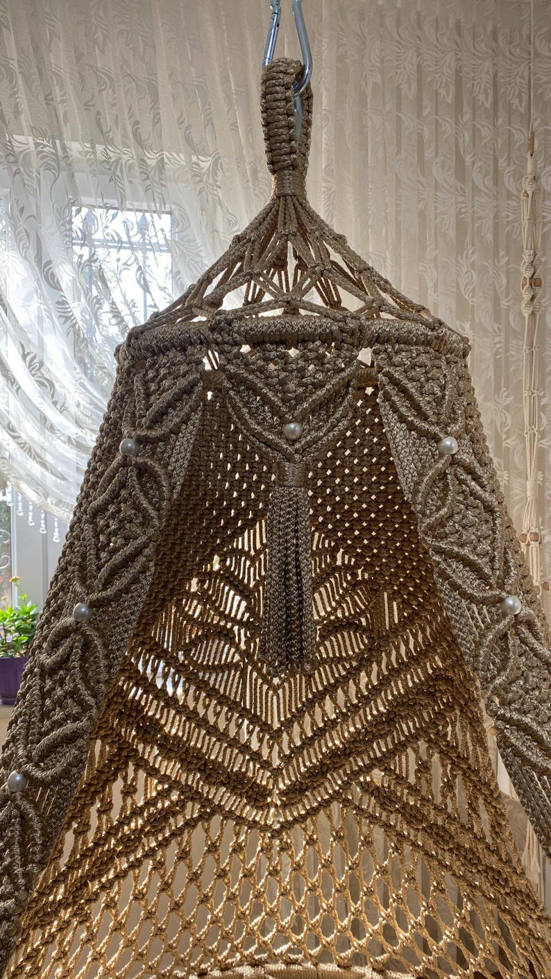 Macrame Hanging Chair With Pink Canopy – Boho Hanging Swing for Teen ...
