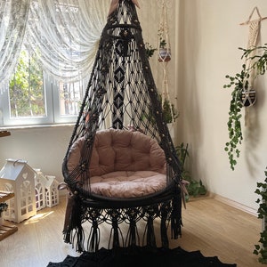 Black Macrame Swing Chair ,Outdoor swing,Hanging Swing,Handmade swing,Black Hammock,Macrame Swing,Patio swing chair,Hanging Chair,Christmas