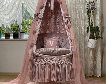 Makramee Schaukel, Brautschaukel, Hängestuhl, Hängemattenschaukel, Rosa Makrameeschaukel, Makrameeschaukel, Geburtstagsgeschenk, Housewarminggeschenk, Brautstuhl